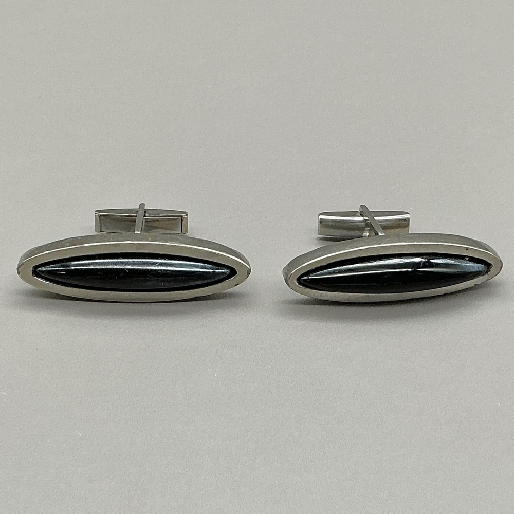 Kent Cufflinks Black Hematite Style Silver Tone Oval Mid Century Vintage29.99 - Picture 1 of 10